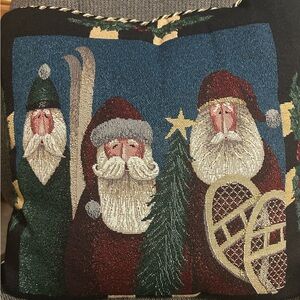 Tapestry Primitive Santa Claus Skiing Christmas Pillow